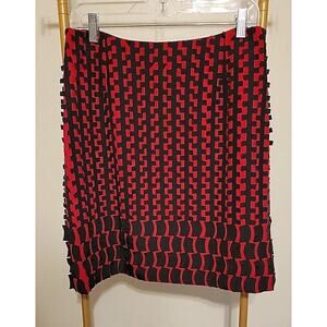 Per Se 100% Virgin Wool & Silk Red Black Geometric Short Pencil Skirt Women's 8
